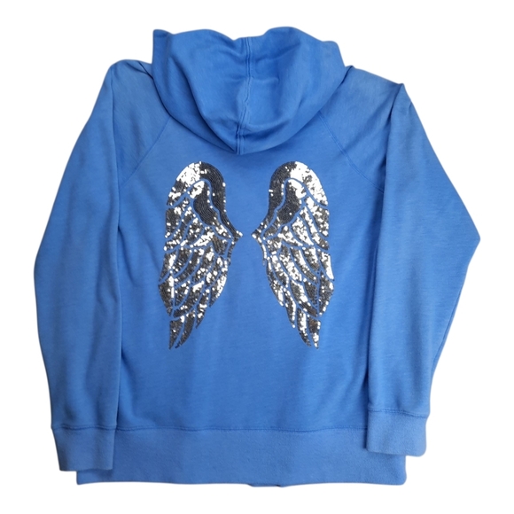 Victoria's Secret Sequin Angel Wings Blue Zip Hoodie SZ L - Picture 3 of 13